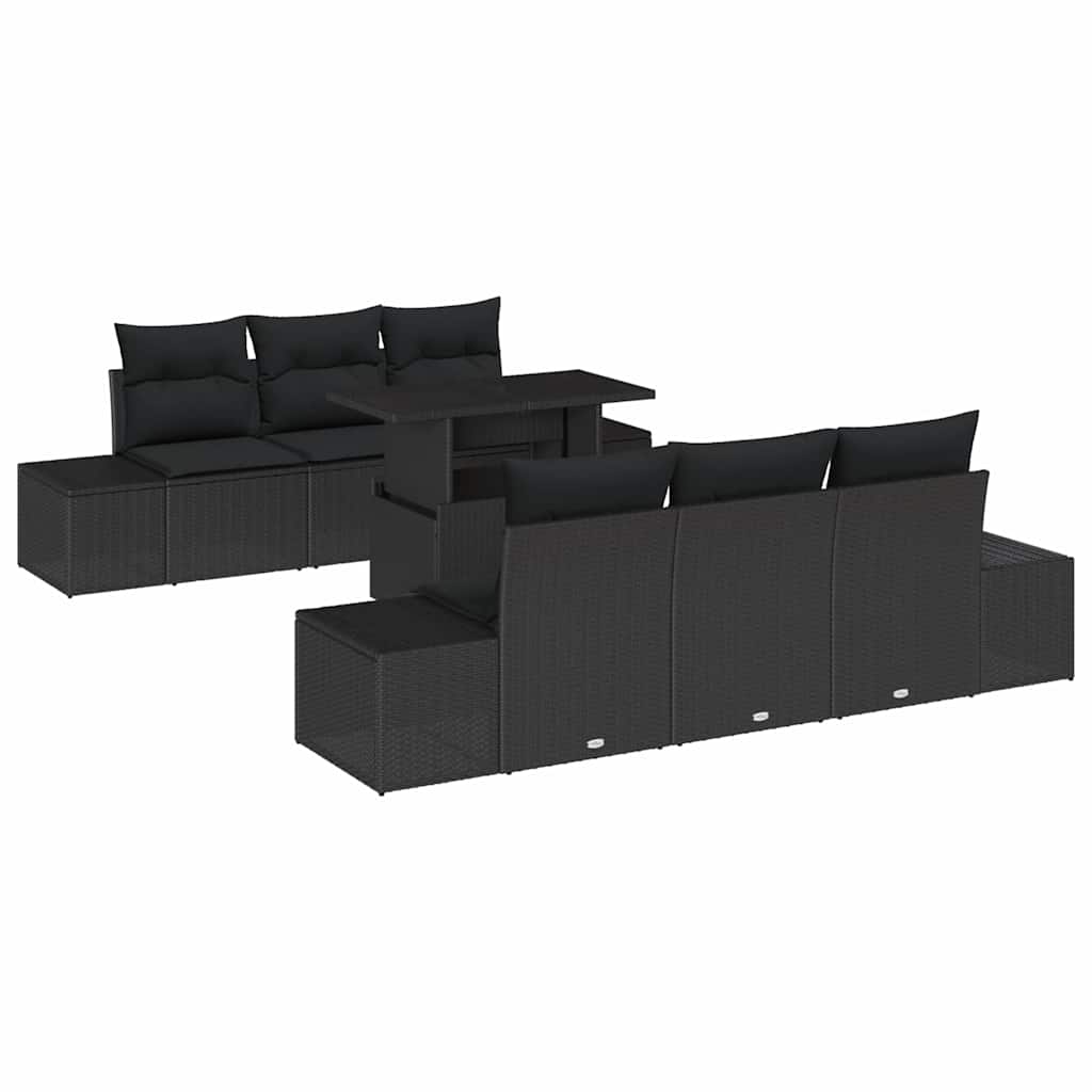 Sofa Set mit Kissen 7 pcs Schwarz Poly-Rattan