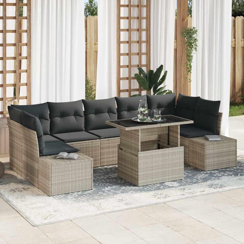 Sofa Set mit Kissen 8 pcs Hellgrau Poly-Rattan