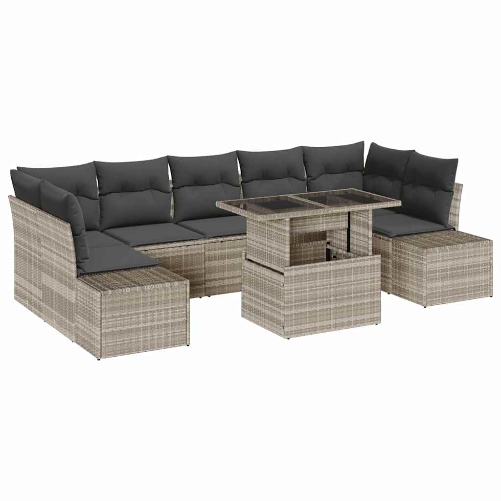 Sofa Set mit Kissen 8 pcs Hellgrau Poly-Rattan