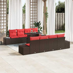 Gartensofa-set mit Kissen 9 pcs Braun und Rot Poly-Rattan