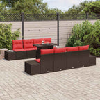 Gartensofa-set mit Kissen 9 pcs Braun und Rot Poly-Rattan