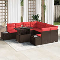 Gartensofa-set mit Kissen 9 pcs Braun und Rot Poly-Rattan