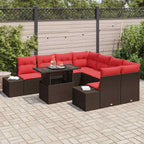 Gartensofa-set mit Kissen 9 pcs Braun und Rot Poly-Rattan