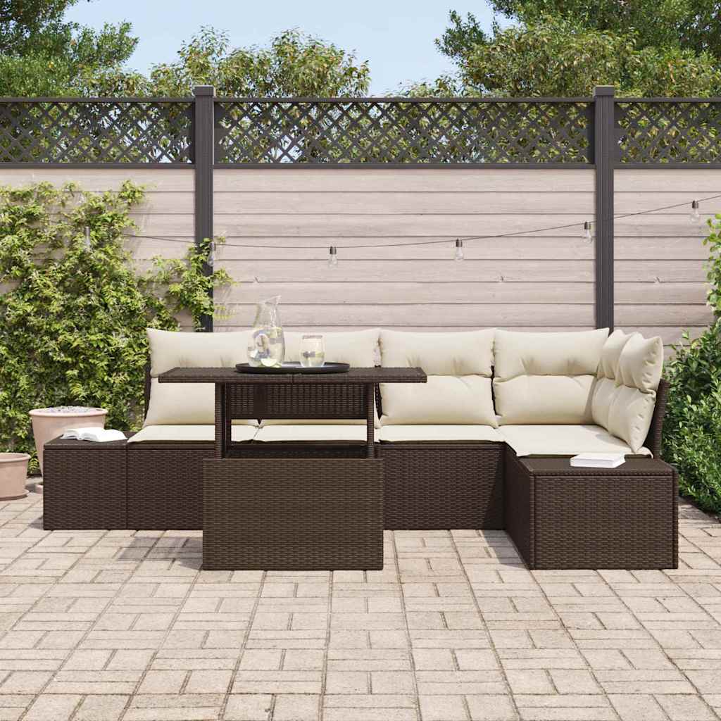 Garten-Sofa-Set mit Kissen 6 pcs Braun Poly Rattan