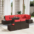 Gartensofa-set mit Kissen 9 pcs Braun und Rot Poly-Rattan