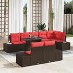 Gartensofa-set mit Kissen 9 pcs Braun und Rot Poly-Rattan