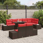 Gartensofa-set mit Kissen 9 pcs Braun und Rot Poly-Rattan