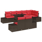 Gartensofa-set mit Kissen 9 pcs Braun und Rot Poly-Rattan