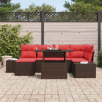 Garten-Sofa-Set mit Kissen 7 pcs Braun und Rot