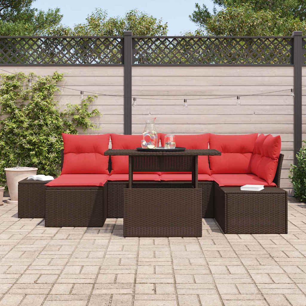 Garten-Sofa-Set mit Kissen 7 pcs Braun und Rot