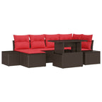 Garten-Sofa-Set mit Kissen 7 pcs Braun und Rot