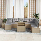 Gartensofa-set mit Kissen 9 pcs Beige und Hellgrau Poly-Rattan