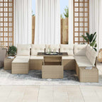 Gartensofa-set mit Kissen 9 pcs Beige und Creme Poly-Rattan