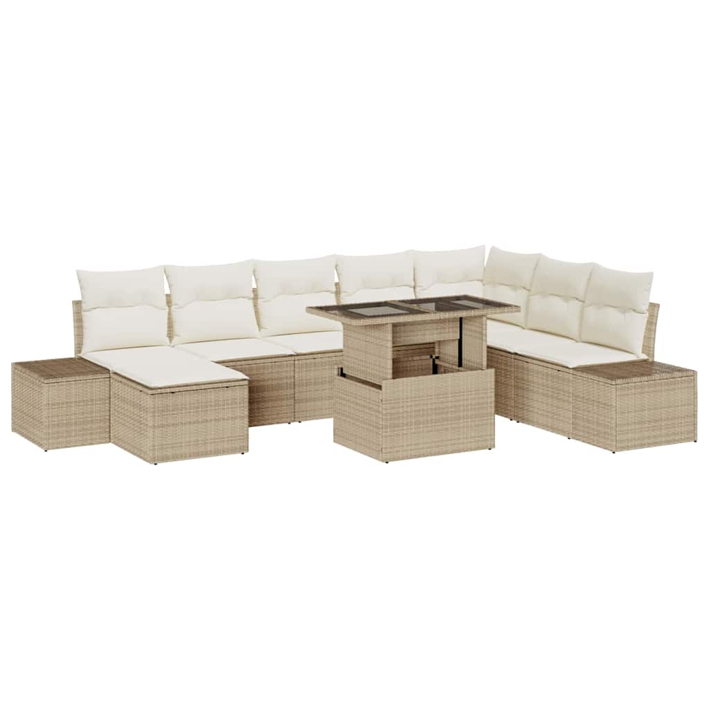 Gartensofa-set mit Kissen 9 pcs Beige und Creme Poly-Rattan