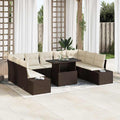 Gartensofa-set mit Kissen 10 pcs Braun und Creme Poly-Rattan