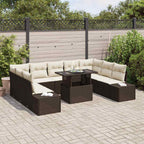 Gartensofa-set mit Kissen 10 pcs Braun und Creme Poly-Rattan