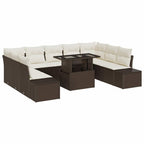 Gartensofa-set mit Kissen 10 pcs Braun und Creme Poly-Rattan