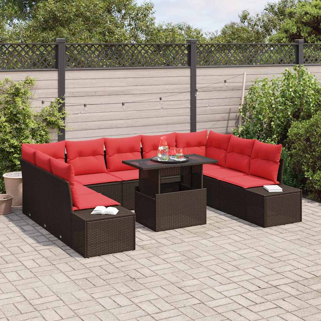 Garten-Sofa-Set mit Kissen mit Speicher 10 pcs Braun und Rot