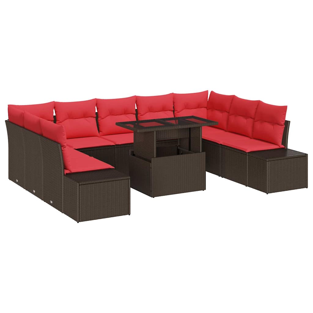 Garten-Sofa-Set mit Kissen mit Speicher 10 pcs Braun und Rot
