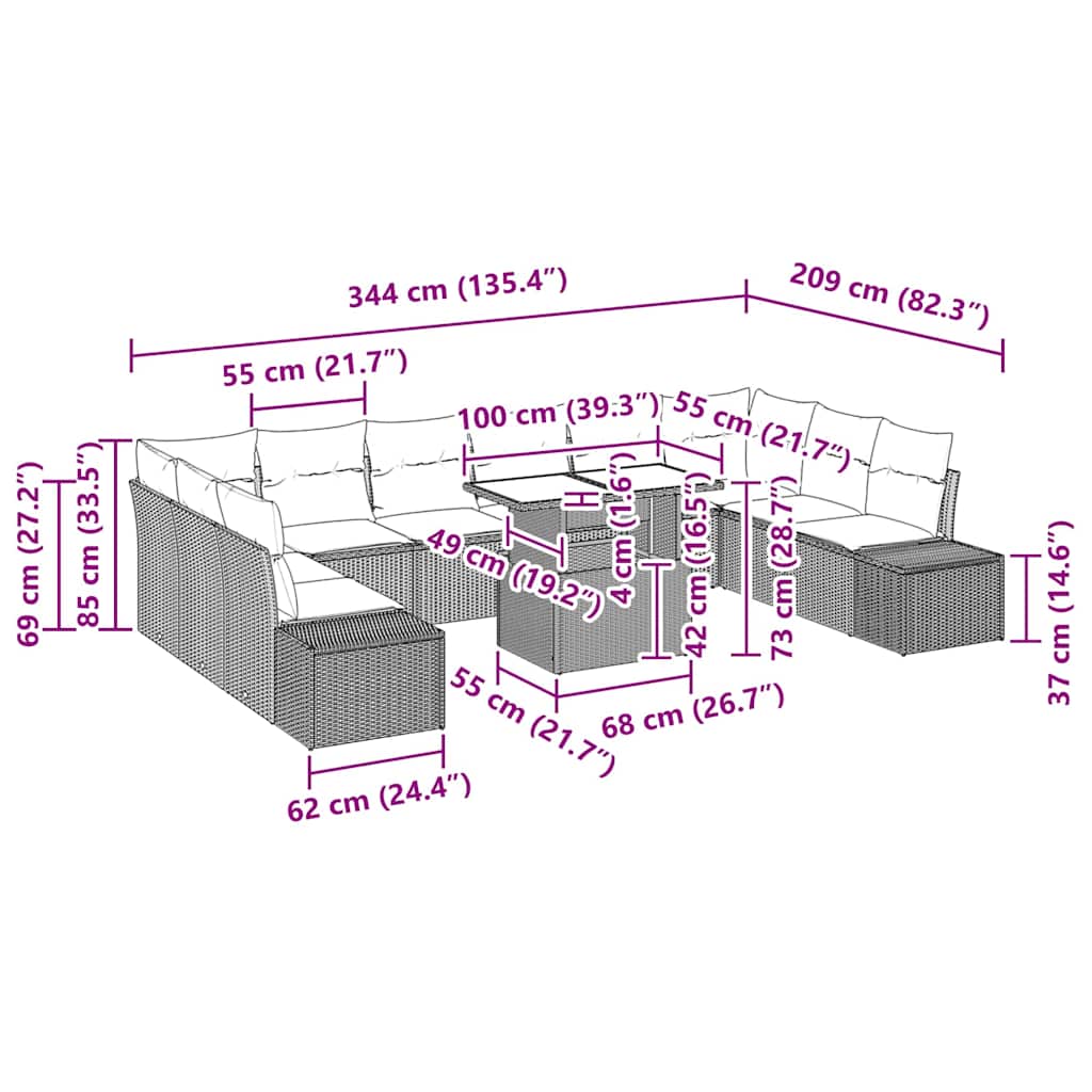 Garten-Sofa-Set mit Kissen mit Speicher 11 pcs Hellgrau