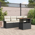 Gartensofa-set mit Kissen 5 pcs Schwarz und Creme Poly-Rattan