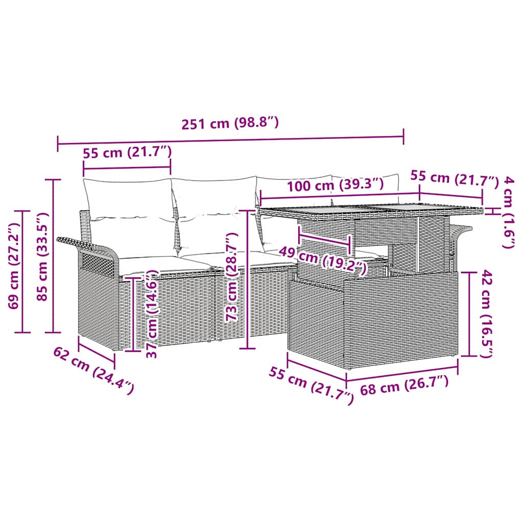 Gartensofa-set mit Kissen 5 pcs Schwarz und Creme Poly-Rattan
