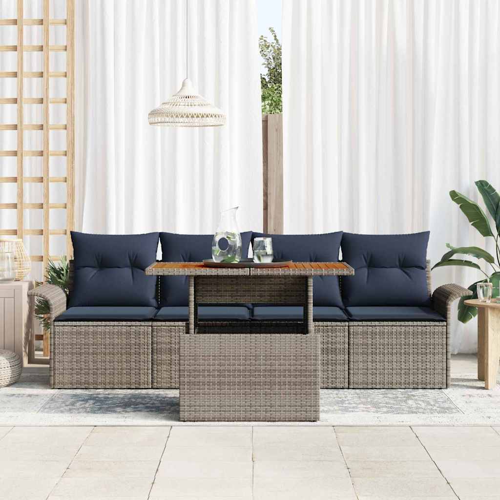Garten-Sofa-Set mit Kissen 5 pcs Grau und Marineblau