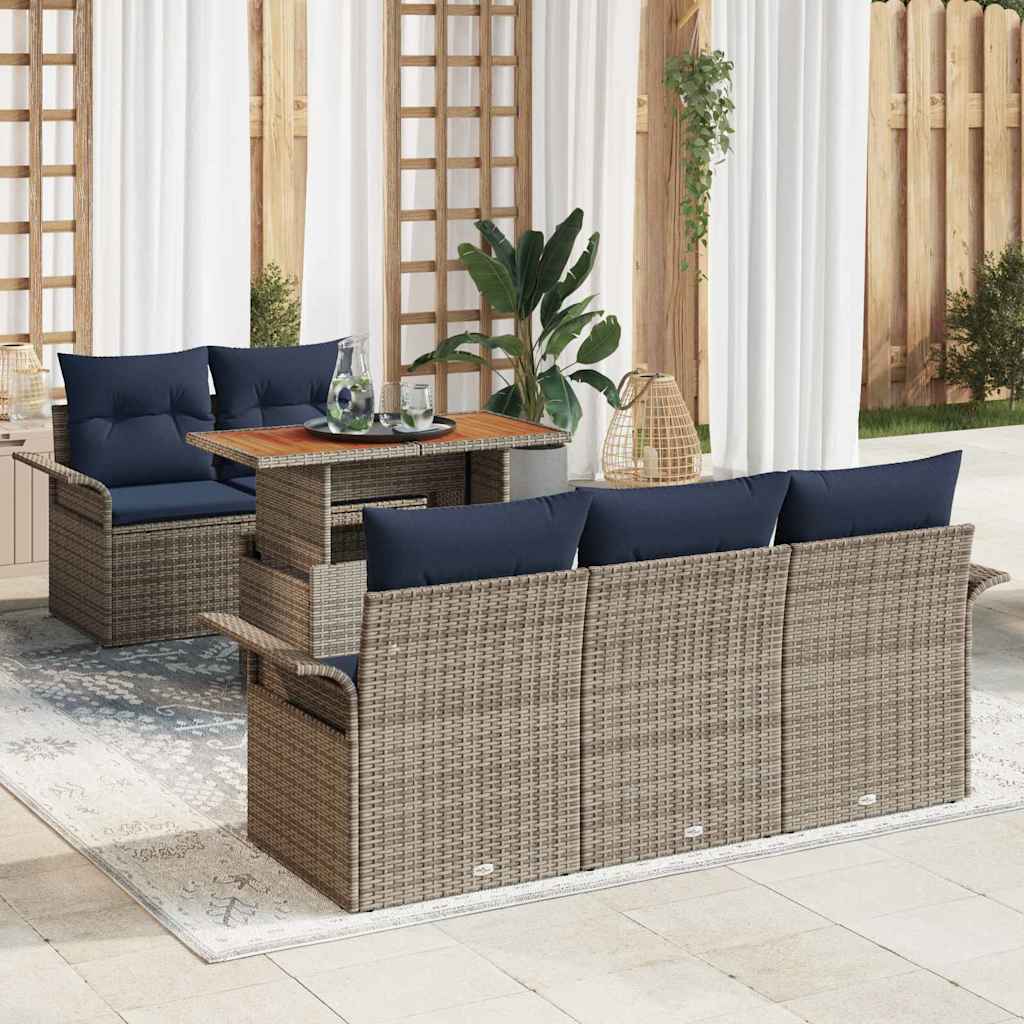 Garten-Sofa-Set mit Kissen 6 pcs Grau und Marineblau