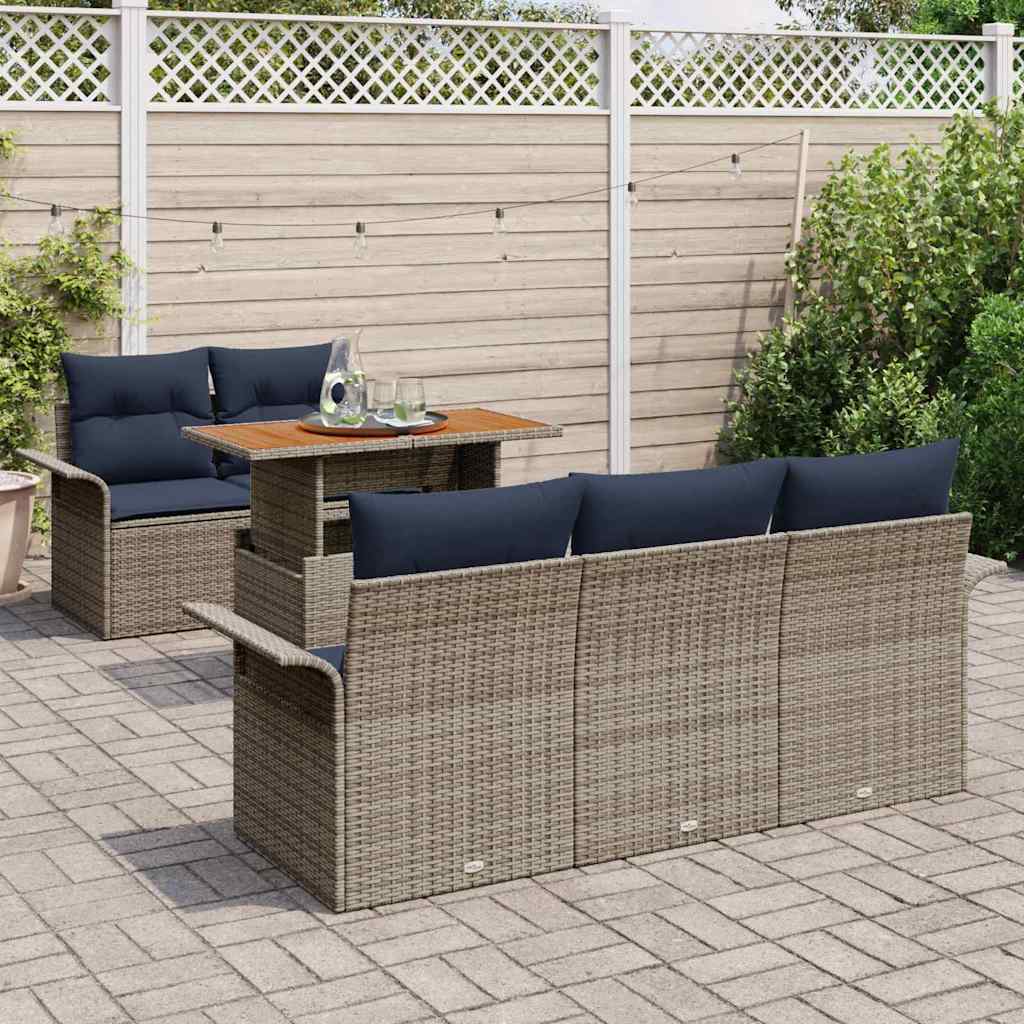 Garten-Sofa-Set mit Kissen 6 pcs Grau und Marineblau