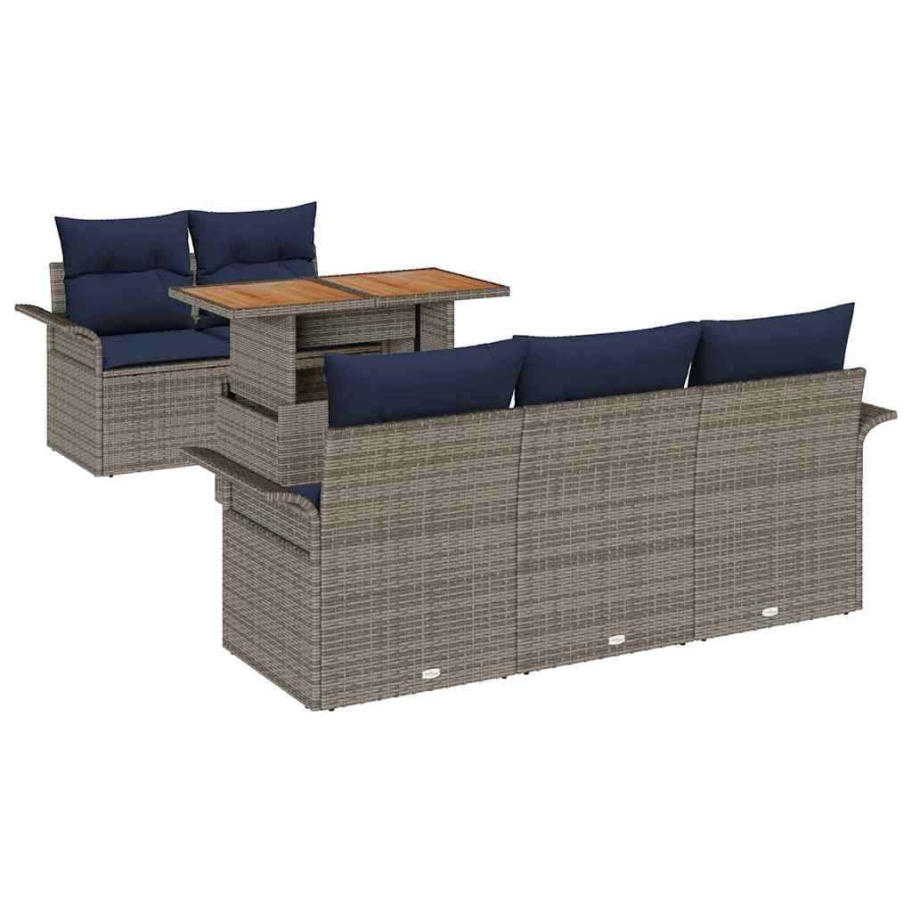 Garten-Sofa-Set mit Kissen 6 pcs Grau und Marineblau