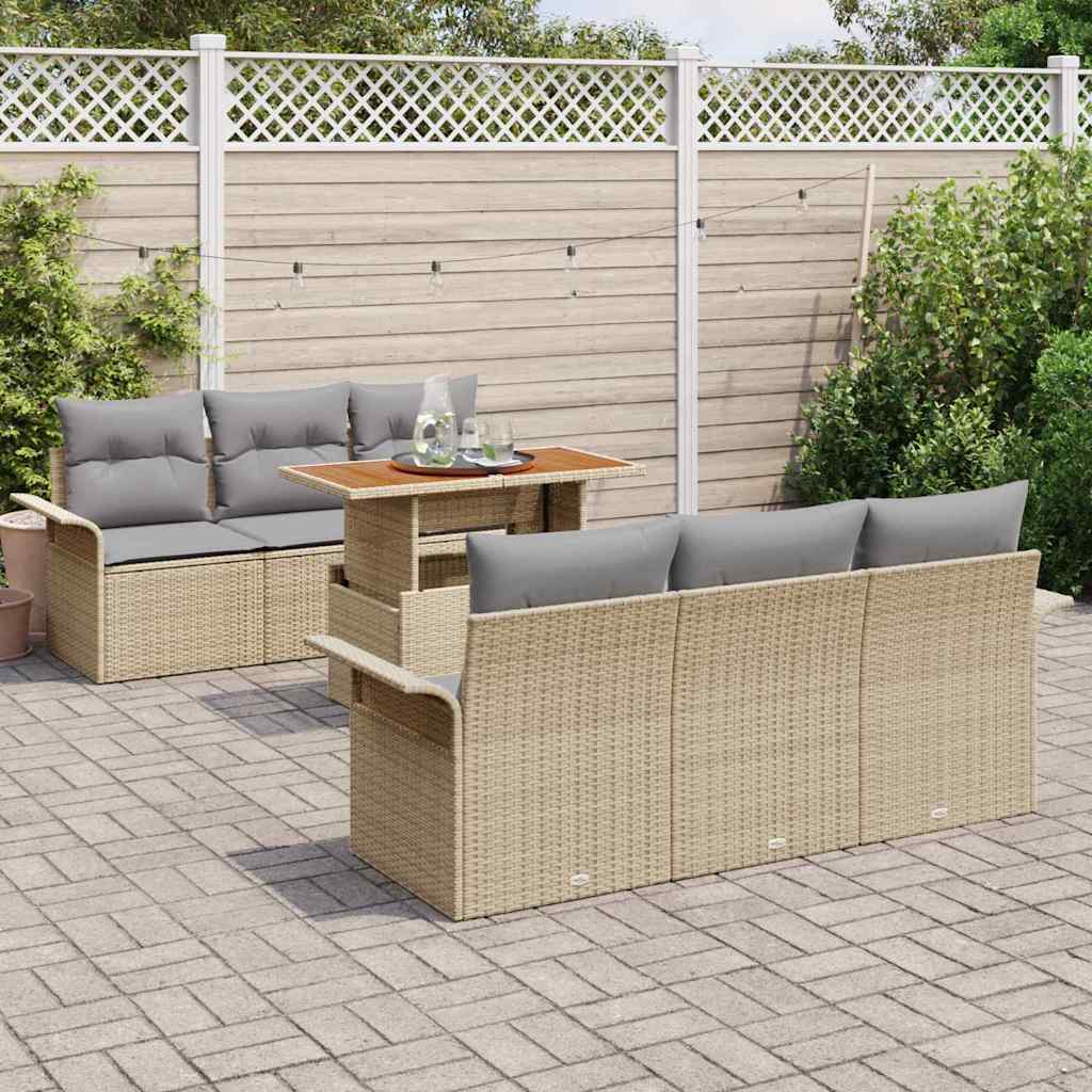 Garten-Sofa-Set mit Kissen 7 pcs Beige und Hellgrau