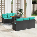 Gartensofa-set mit Kissen 7 pcs Schwarz und Blau Poly-Rattan