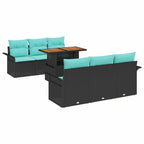 Gartensofa-set mit Kissen 7 pcs Schwarz und Blau Poly-Rattan