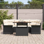 Garten-Sofa-Set mit Kissen 7 pcs Schwarz und Creme