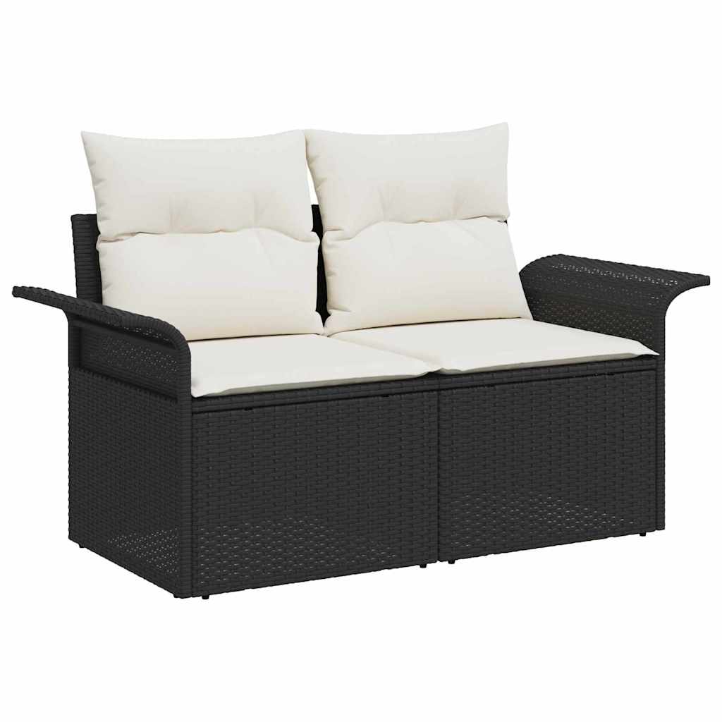 Garten-Sofa-Set mit Kissen 7 pcs Schwarz und Creme