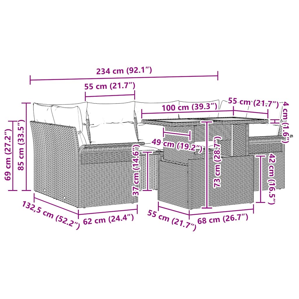 Garten-Sofa-Set mit Kissen 7 pcs Beige und Hellgrau