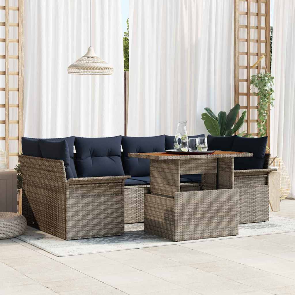 Garten-Sofa-Set mit Kissen 7 pcs Grau und Marineblau