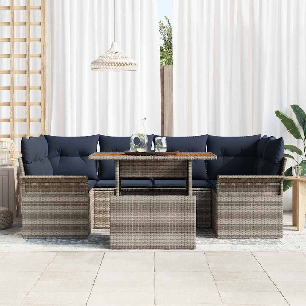 Garten-Sofa-Set mit Kissen 7 pcs Grau und Marineblau