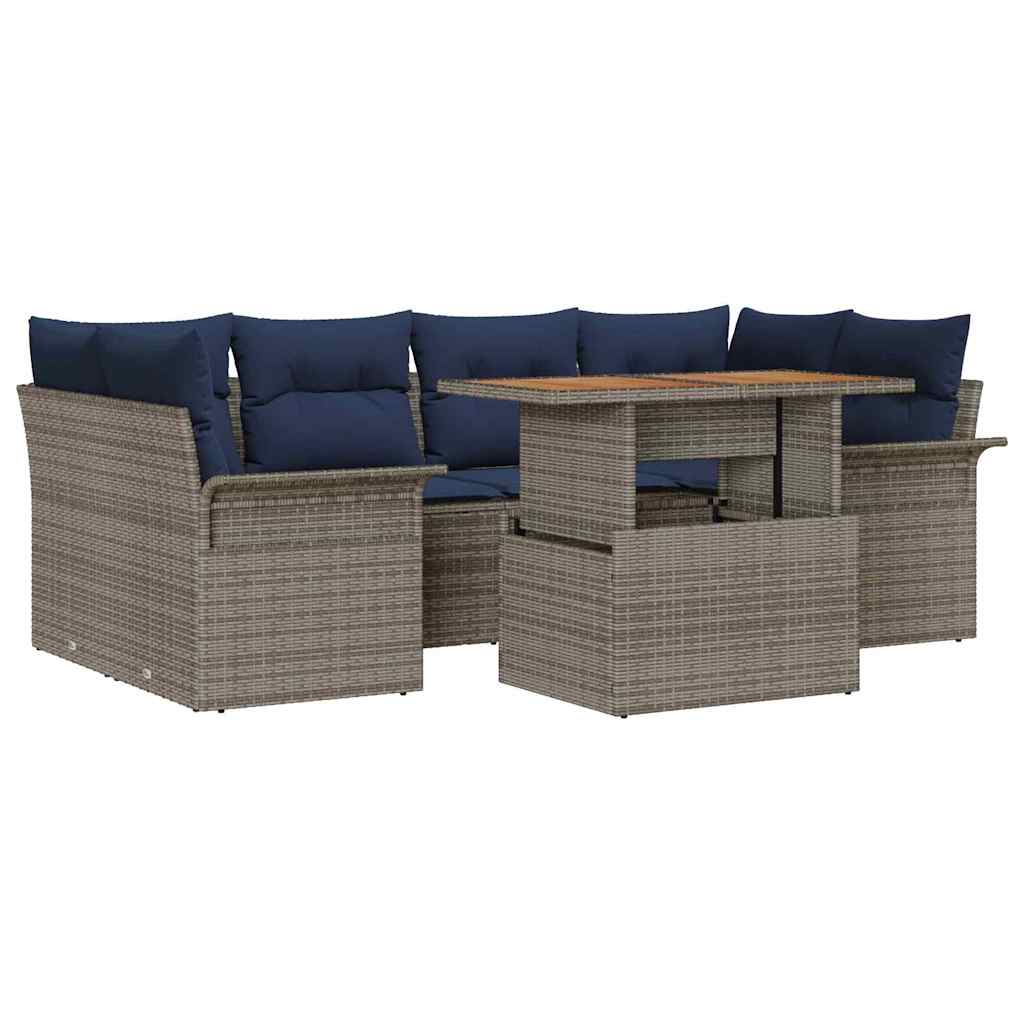 Garten-Sofa-Set mit Kissen 7 pcs Grau und Marineblau