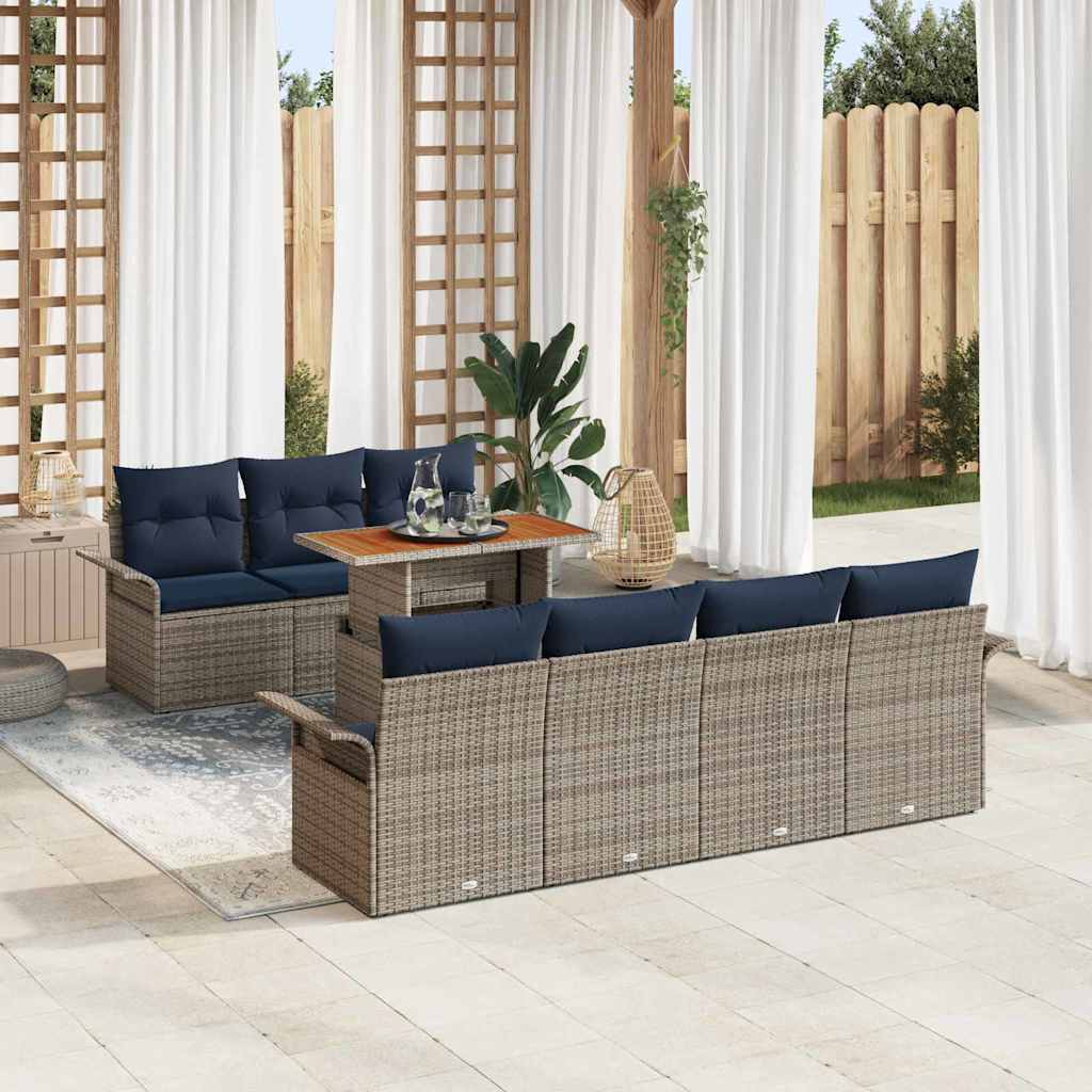 Garten-Sofa-Set mit Kissen 8 pcs Grau und Marineblau