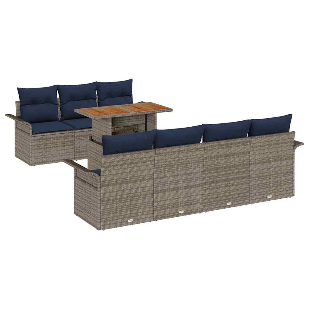 Garten-Sofa-Set mit Kissen 8 pcs Grau und Marineblau