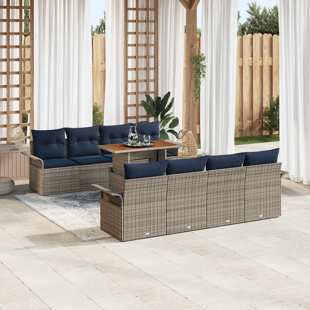 Garten-Sofa-Set mit Kissen 7 pcs Grau und Marineblau