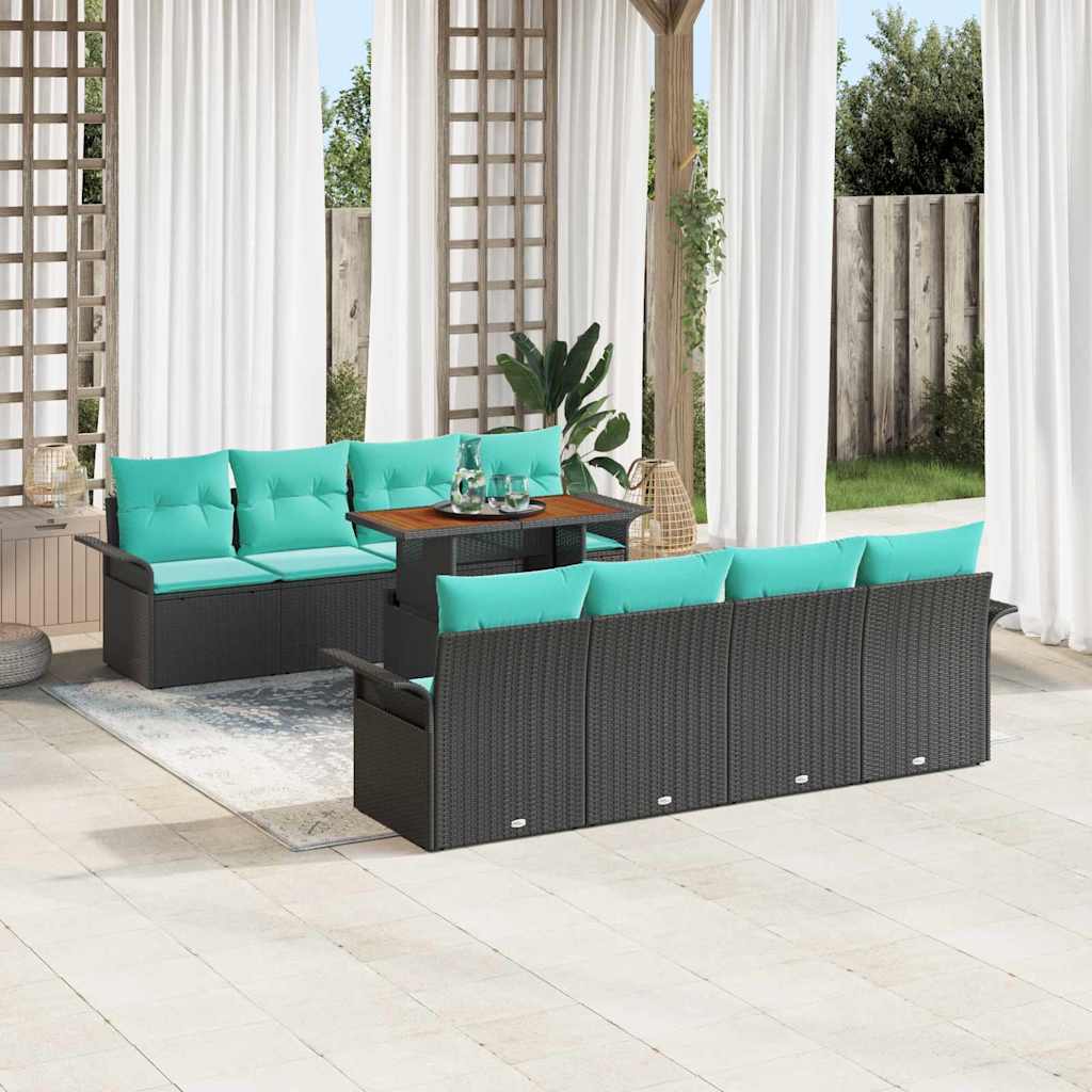 Garten-Sofa-Set mit Kissen 7 pcs Schwarz und blau