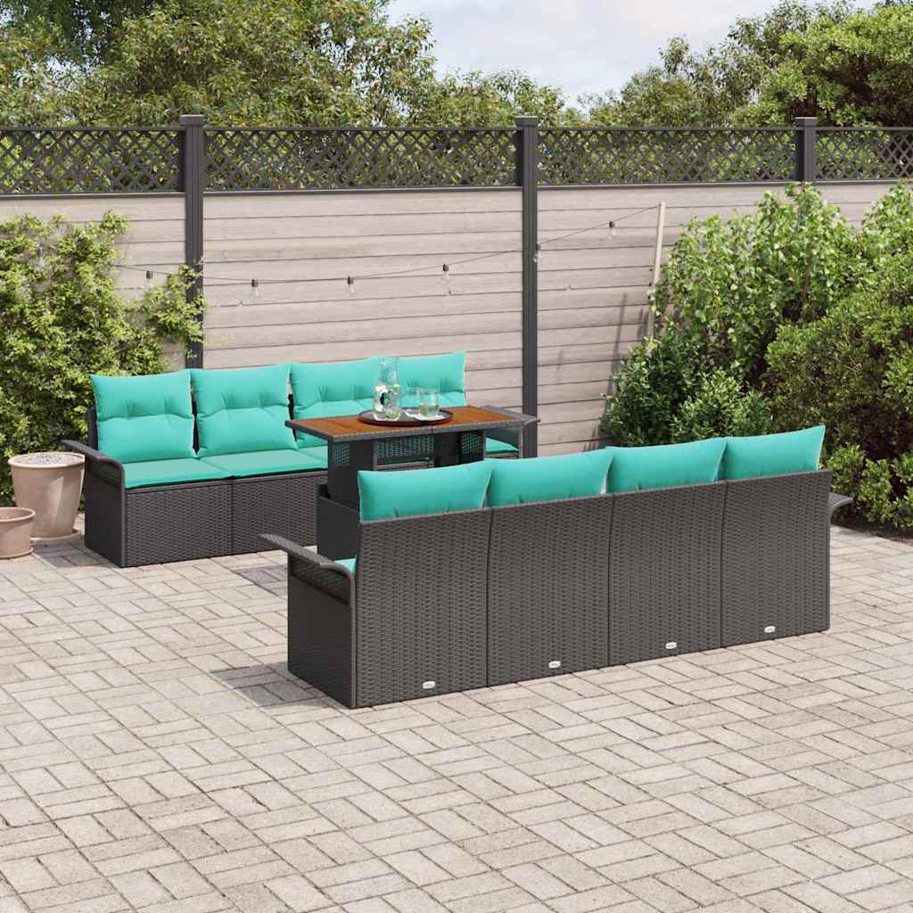 Garten-Sofa-Set mit Kissen 7 pcs Schwarz und blau