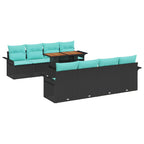 Garten-Sofa-Set mit Kissen 7 pcs Schwarz und blau