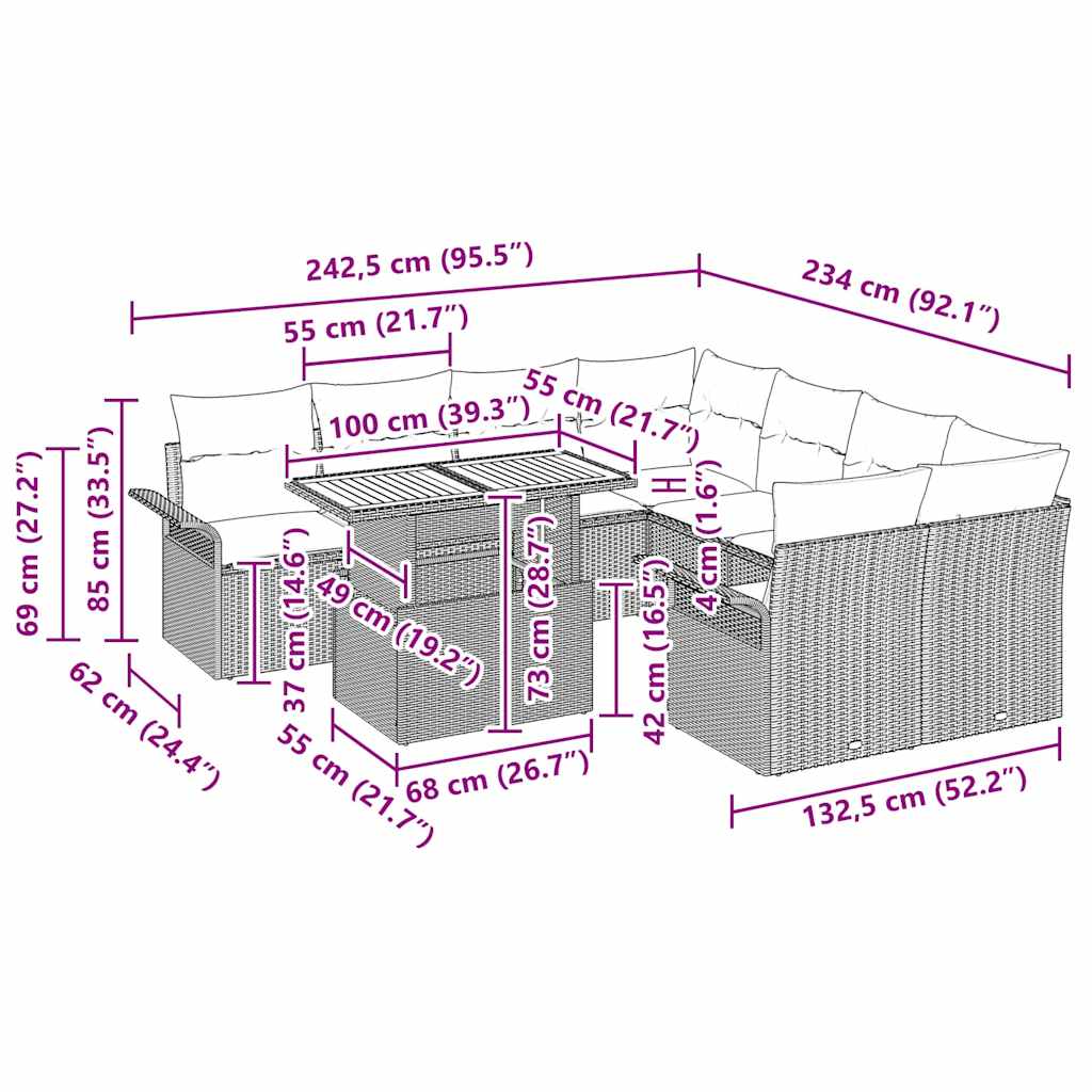 Garten-Sofa-Set mit Kissen Grau