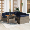 Gartensofa-set mit Kissen 9 pcs Grau und Marineblau Poly-Rattan