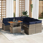Gartensofa-set mit Kissen 9 pcs Grau und Marineblau Poly-Rattan