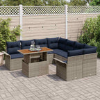 Gartensofa-set mit Kissen 9 pcs Grau und Marineblau Poly-Rattan
