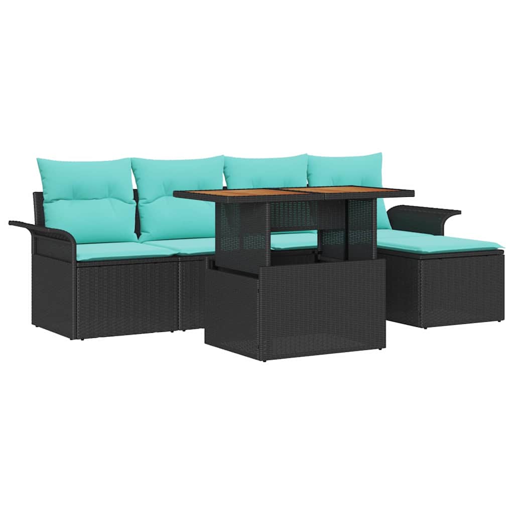 Garten-Sofa-Set mit Kissen mit Speicher 6 pcs Schwarz und blau